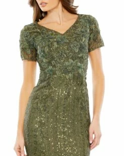 Embellished V Neck Cap Sleeve Trumpet Gown 13 Embellished V Neck Cap Sleeve Trumpet Gown -Women's Skirt 20282 Olive CL