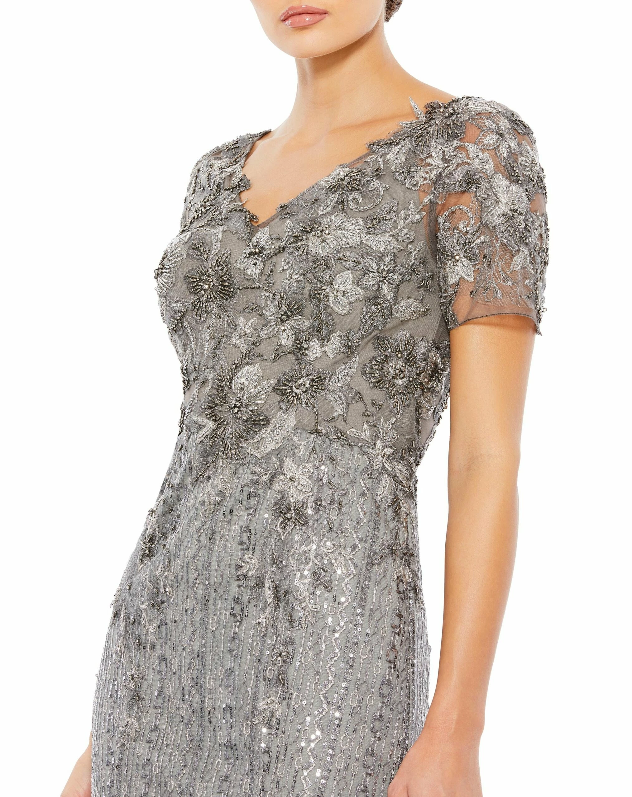 Embellished V Neck Cap Sleeve Trumpet Gown 5 Embellished V Neck Cap Sleeve Trumpet Gown - Image 3