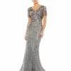Embellished V Neck Cap Sleeve Trumpet Gown -Women's Skirt 20282 DGY Default 1 WS