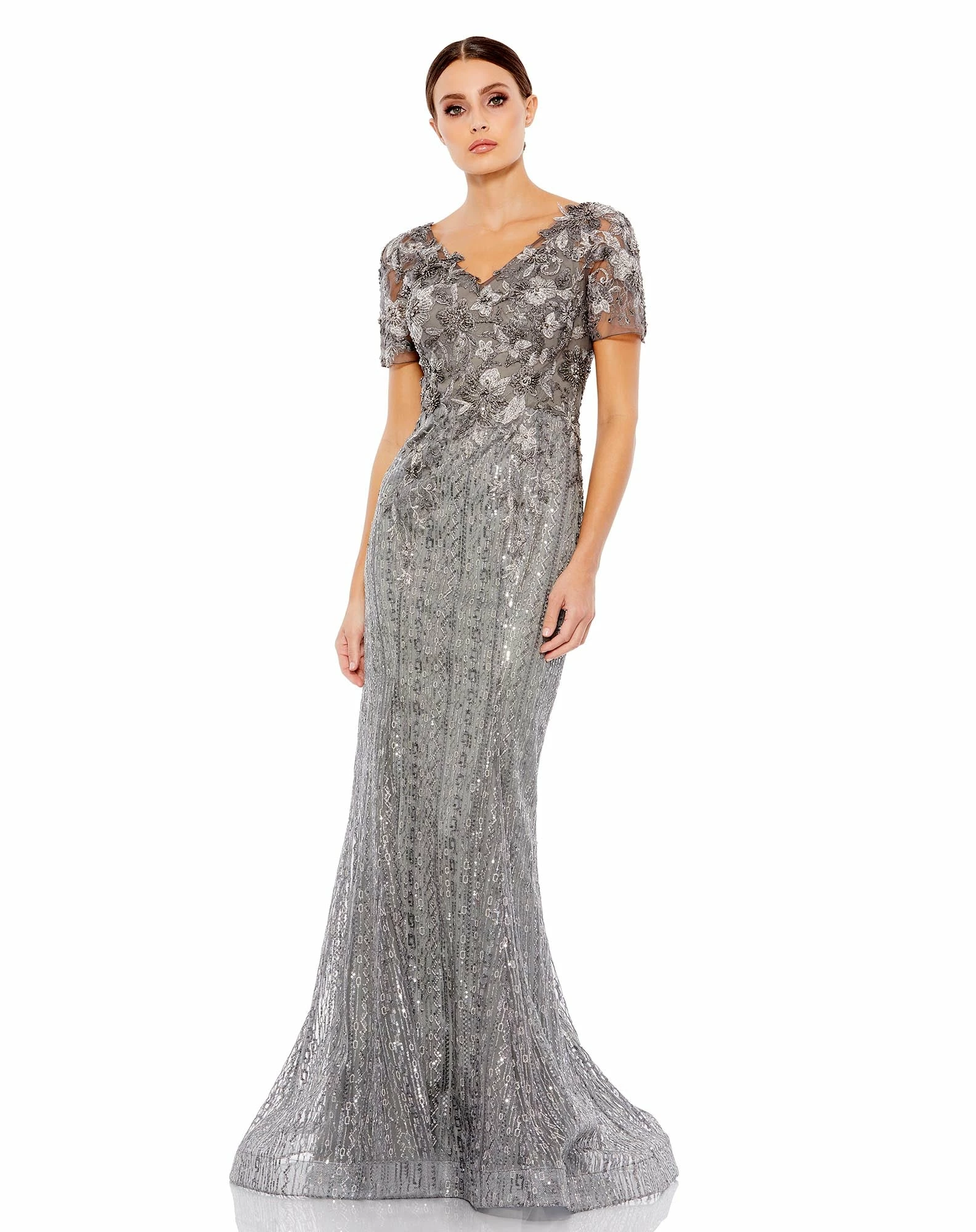 Embellished V Neck Cap Sleeve Trumpet Gown 3 Embellished V Neck Cap Sleeve Trumpet Gown