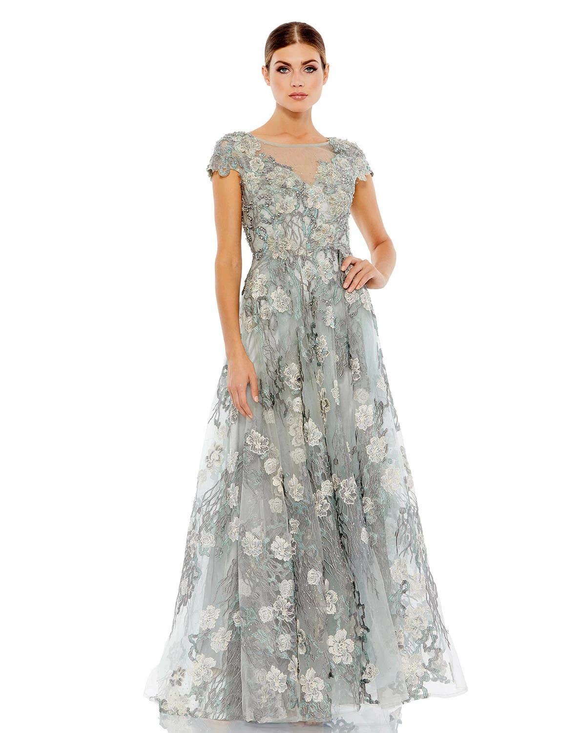Floral Embroidered Short Sleeve Gown 3 Floral Embroidered Short Sleeve Gown