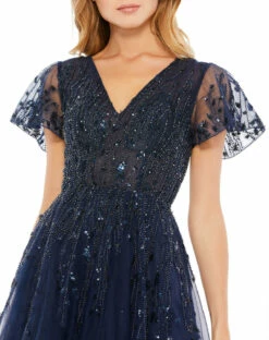 EMBELLISHED FLUTTER SLEEVE TEA-LENGTH DRESS -Women's Skirt 20304 MID 3 WS