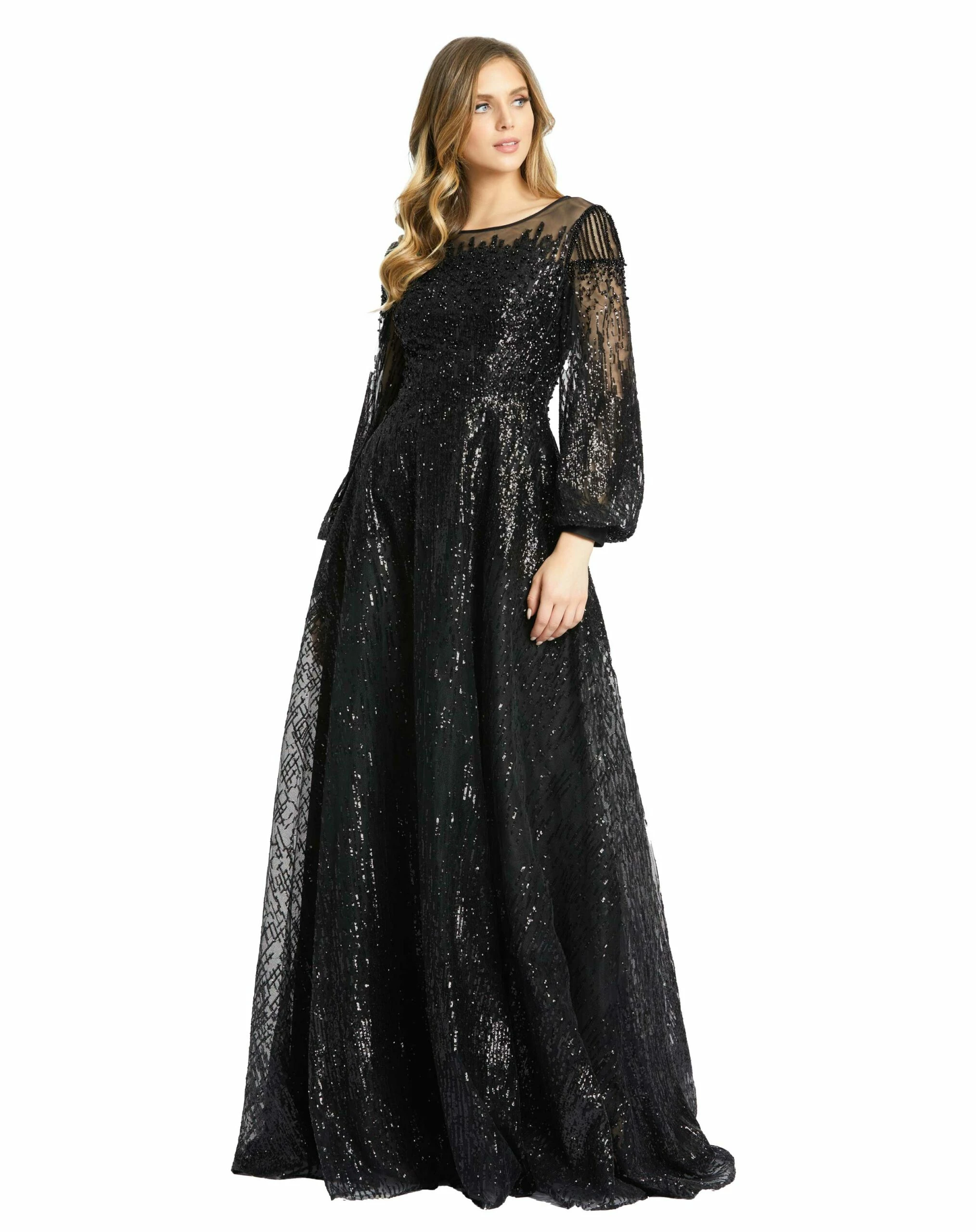 Jewel Encrusted Illusion Long Sleeve A Line Gown 6 Jewel Encrusted Illusion Long Sleeve A Line Gown - Image 4