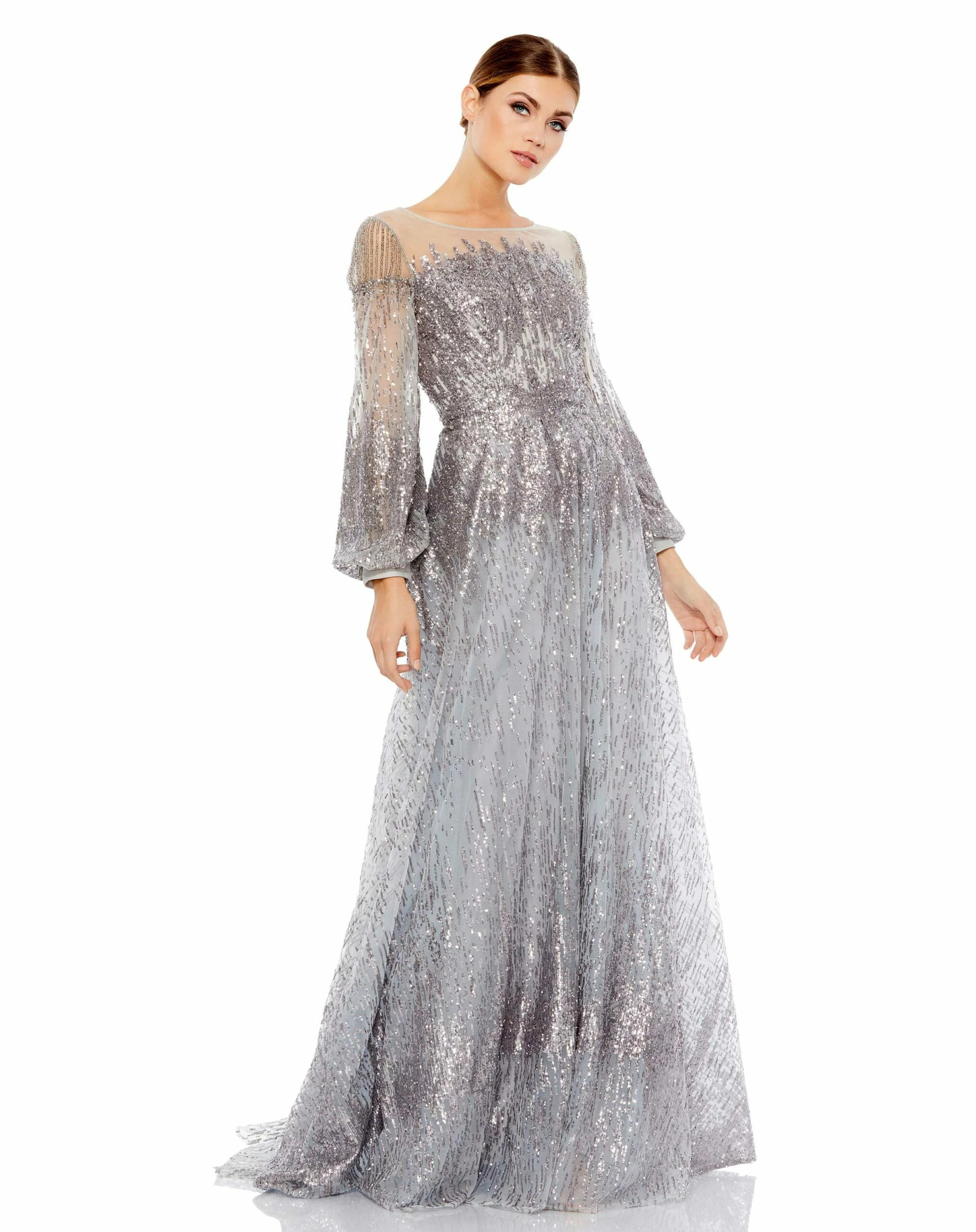 Jewel Encrusted Illusion Long Sleeve A Line Gown 3 Jewel Encrusted Illusion Long Sleeve A Line Gown