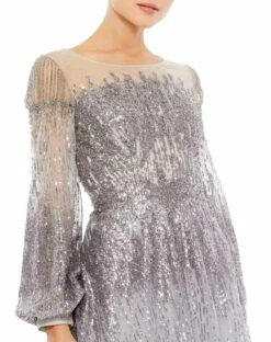 Jewel Encrusted Illusion Long Sleeve A Line Gown 10 Jewel Encrusted Illusion Long Sleeve A Line Gown -Women's Skirt 20307 Platinum CL