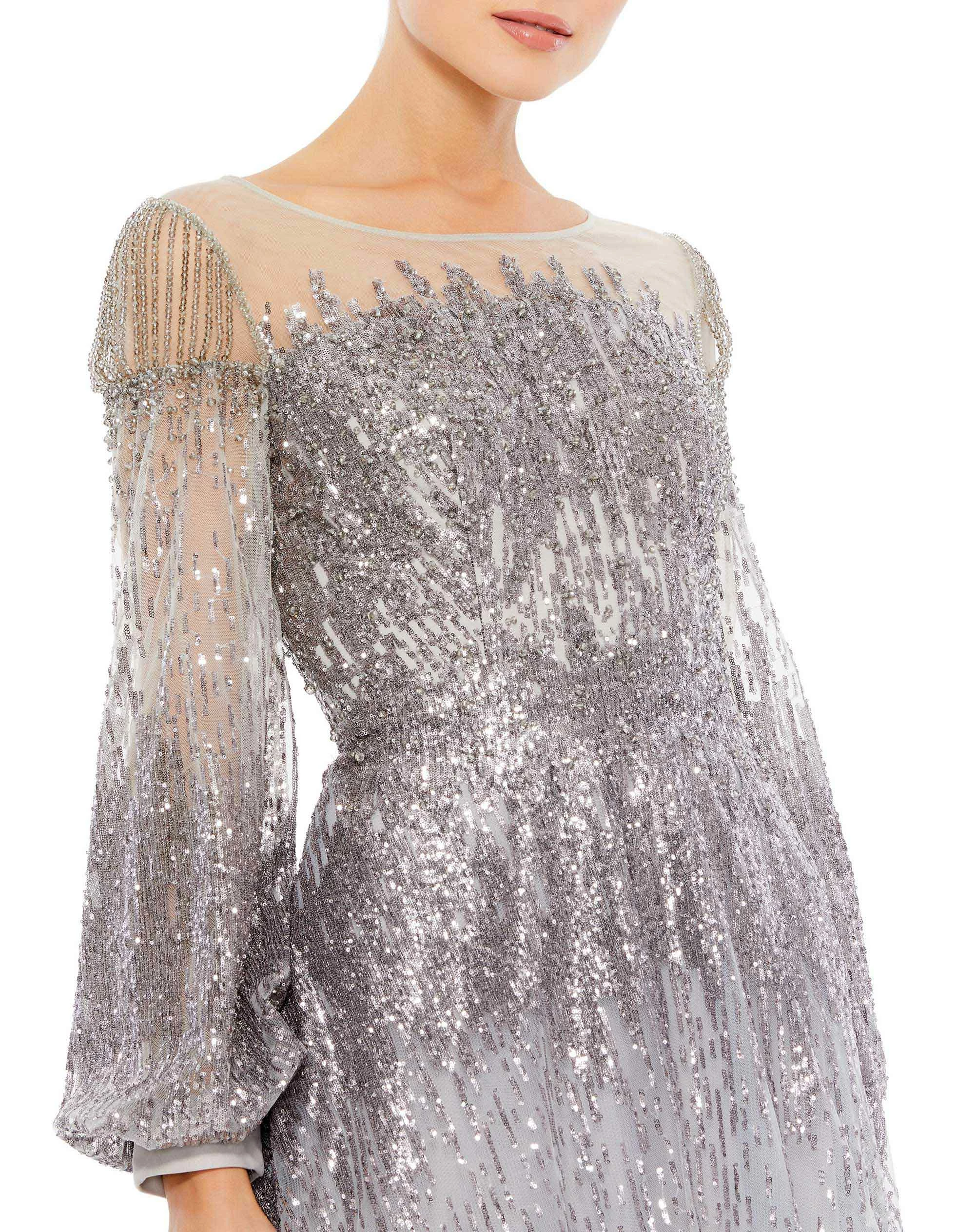 Jewel Encrusted Illusion Long Sleeve A Line Gown 5 Jewel Encrusted Illusion Long Sleeve A Line Gown - Image 3
