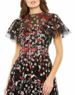 Embellished Butterfly Tea Length A Line Dress -Women's Skirt 20323 BlackMulti CL