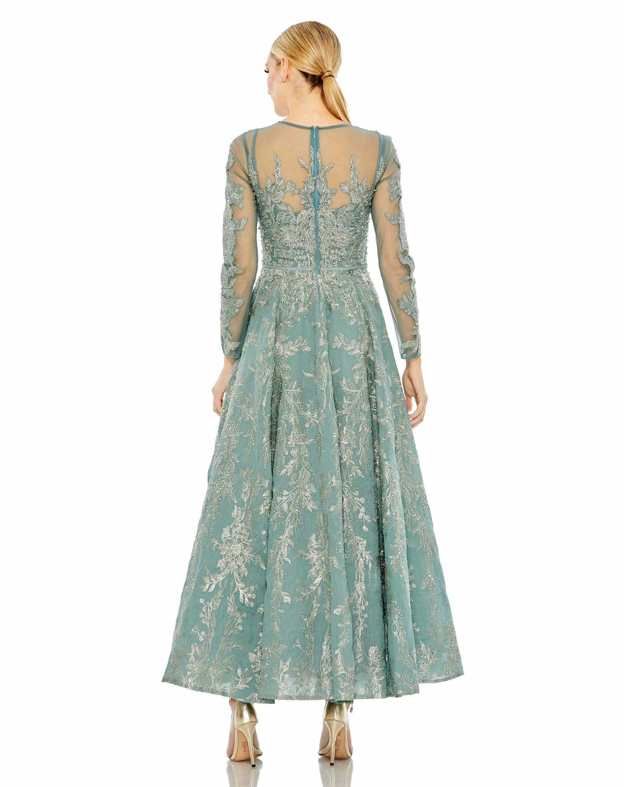 Embellished Bow Belt Illusion Long Sleeve A Line Dress 4 Embellished Bow Belt Illusion Long Sleeve A Line Dress - Image 2