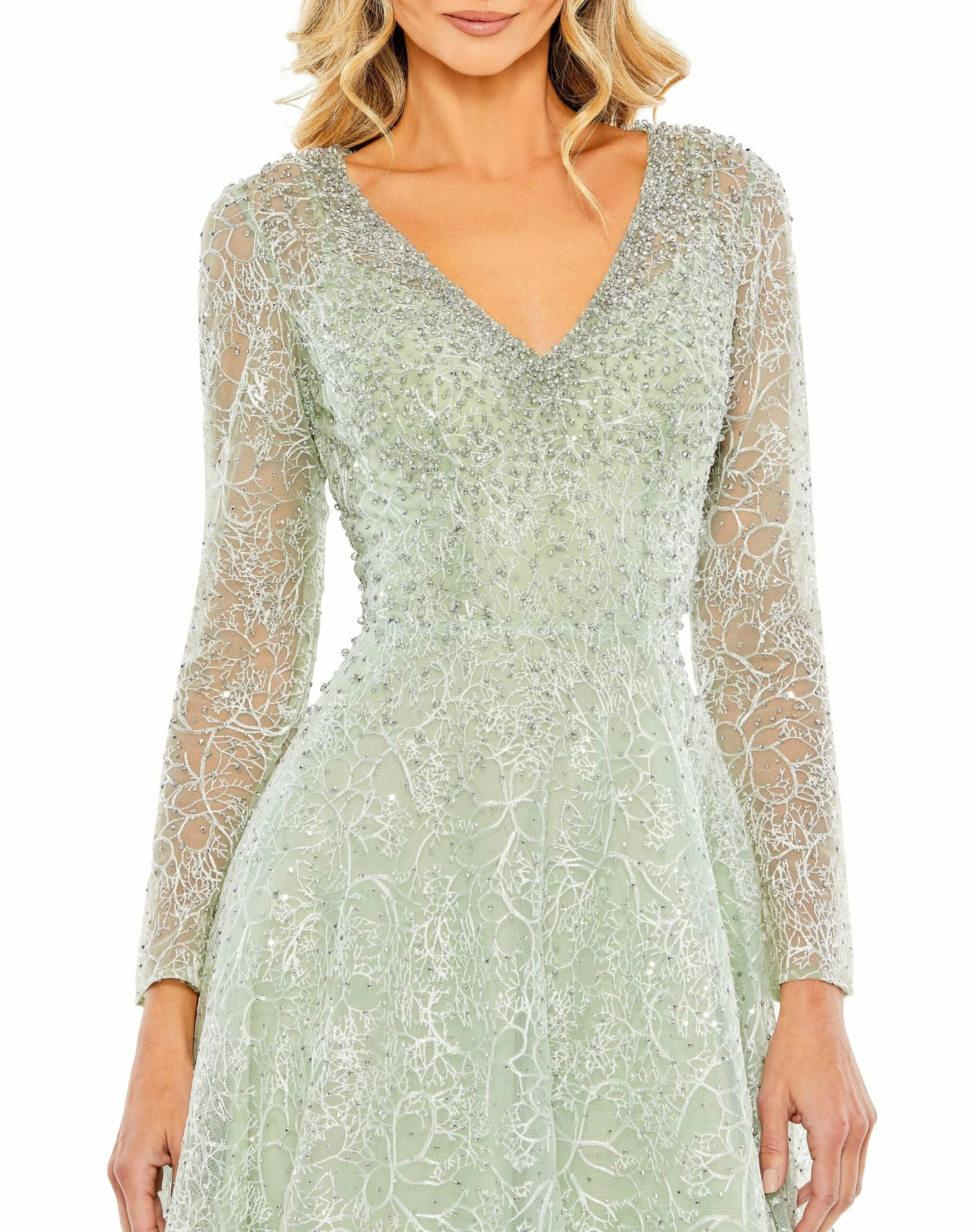 Crystal Embellished Long Sleeve V Neck Gown 5 Crystal Embellished Long Sleeve V Neck Gown - Image 3