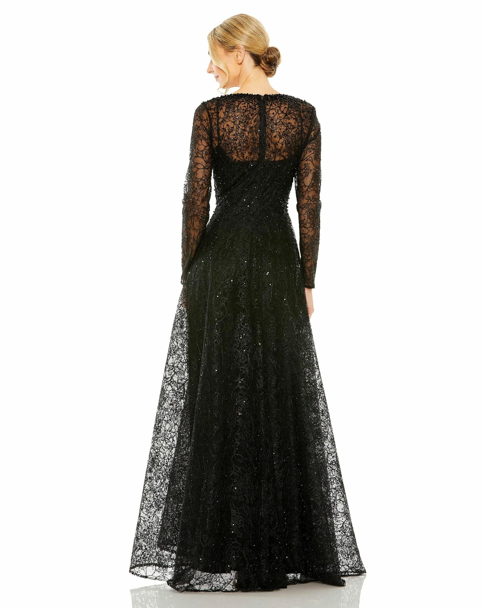Crystal Embellished Long Sleeve V Neck Gown 7 Crystal Embellished Long Sleeve V Neck Gown - Image 5