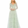 Crystal Embellished Long Sleeve V Neck Gown -Women's Skirt 20367 SMI Default 1 WS