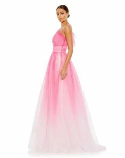 Glitter Ombre Ruffled One Shoulder Ballgown 13 Glitter Ombre Ruffled One Shoulder Ballgown -Women's Skirt 20377 HotPinkOmbre AS