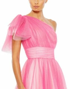 Glitter Ombre Ruffled One Shoulder Ballgown 12 Glitter Ombre Ruffled One Shoulder Ballgown -Women's Skirt 20377 HotPinkOmbre CL