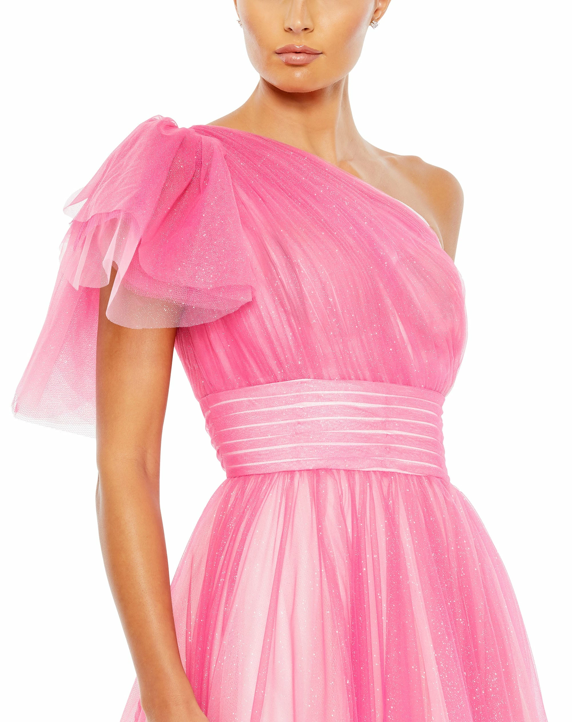 Glitter Ombre Ruffled One Shoulder Ballgown 5 Glitter Ombre Ruffled One Shoulder Ballgown - Image 3