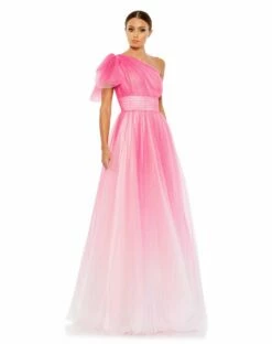Glitter Ombre Ruffled One Shoulder Ballgown