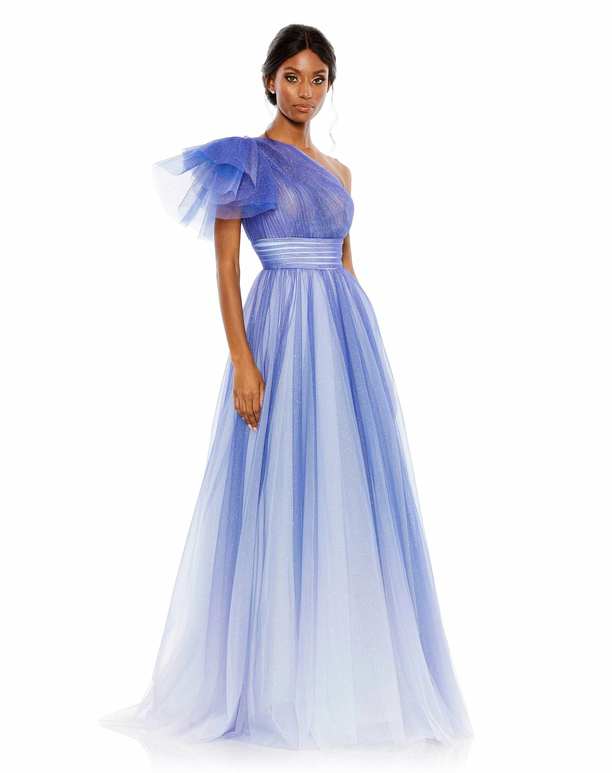 Glitter Ombre Ruffled One Shoulder Ballgown 7 Glitter Ombre Ruffled One Shoulder Ballgown - Image 5