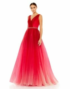 Beaded Belt Wrap Over Sleeveless Ballgown