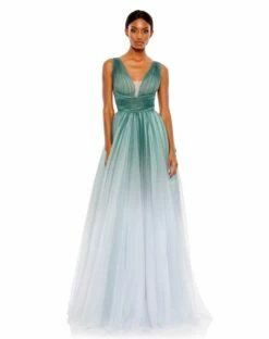 Glitter Ombre V Neck Sleeveless Gown