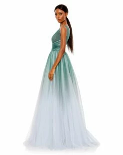 Glitter Ombre V Neck Sleeveless Gown -Women's Skirt 20380 JadeOmbre AS 1