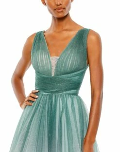 Glitter Ombre V Neck Sleeveless Gown -Women's Skirt 20380 JadeOmbre CL 1