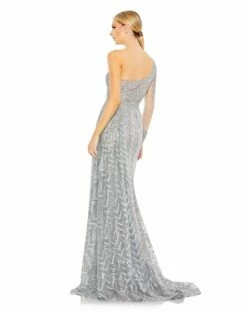 Embellished One Shoulder A Line Gown -Women's Skirt 20401 Platinum BK