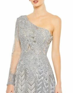 Embellished One Shoulder A Line Gown -Women's Skirt 20401 Platinum CL