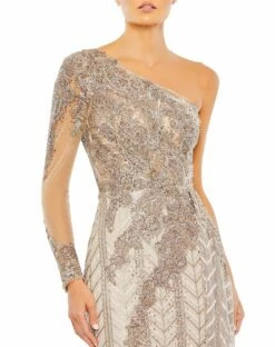 Embellished One Shoulder A Line Gown -Women's Skirt 20401 Taupe CL