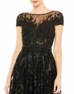 Embellished Floral Cap Sleeeve A Line Gown -Women's Skirt 20405 Black CL