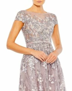 Embellished Floral Cap Sleeeve A Line Gown -Women's Skirt 20405 Lilac CL
