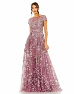 Embellished Floral Cap Sleeeve A Line Gown -Women's Skirt 20405 Whisteria AB