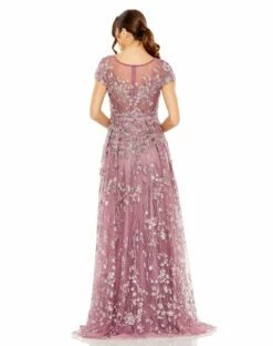 Embellished Floral Cap Sleeeve A Line Gown -Women's Skirt 20405 Whisteria BK