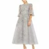High Neck Puff Sleeve Embellished Gown -Women's Skirt 20418 Platinum AB