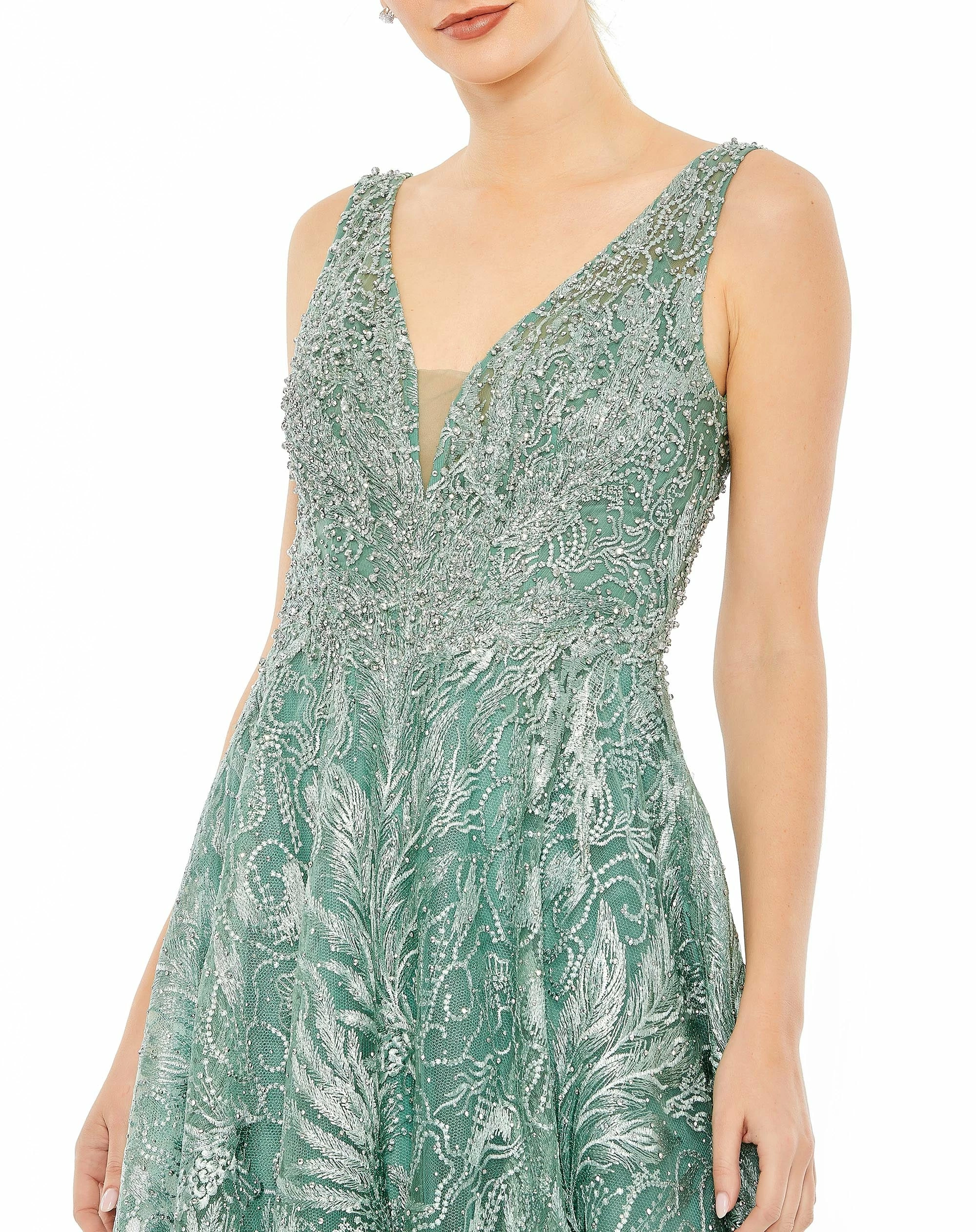 V-Neck Low Cut Back Floral Embroidered A-Line Dress 8 V-Neck Low Cut Back Floral Embroidered A-Line Dress - Image 6