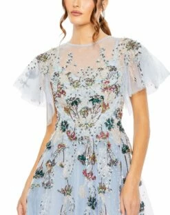 Embellished Multi Color Flutter Sleeve A-Line Dress 7 Embellished Multi Color Flutter Sleeve A-Line Dress -Women's Skirt 20436 Periwinkle CL