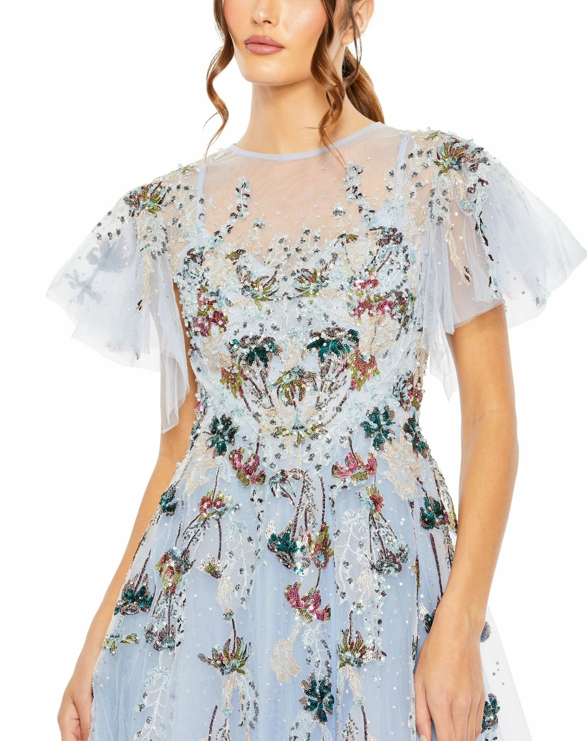 Embellished Multi Color Flutter Sleeve A-Line Dress 5 Embellished Multi Color Flutter Sleeve A-Line Dress - Image 3