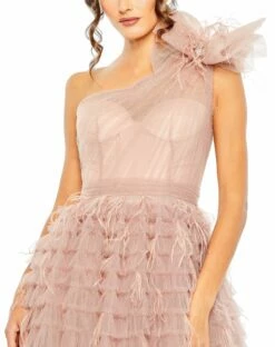 One Shoulder Faux Bow Feather Tiered A Line Gown -Women's Skirt 20447 DSR 3 WS