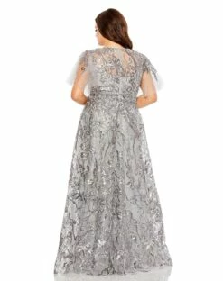 High Neck Flutter Sleeve Embellished A-Line Gown 7 High Neck Flutter Sleeve Embellished A-Line Gown -Women's Skirt 20469 PLA 2 WS
