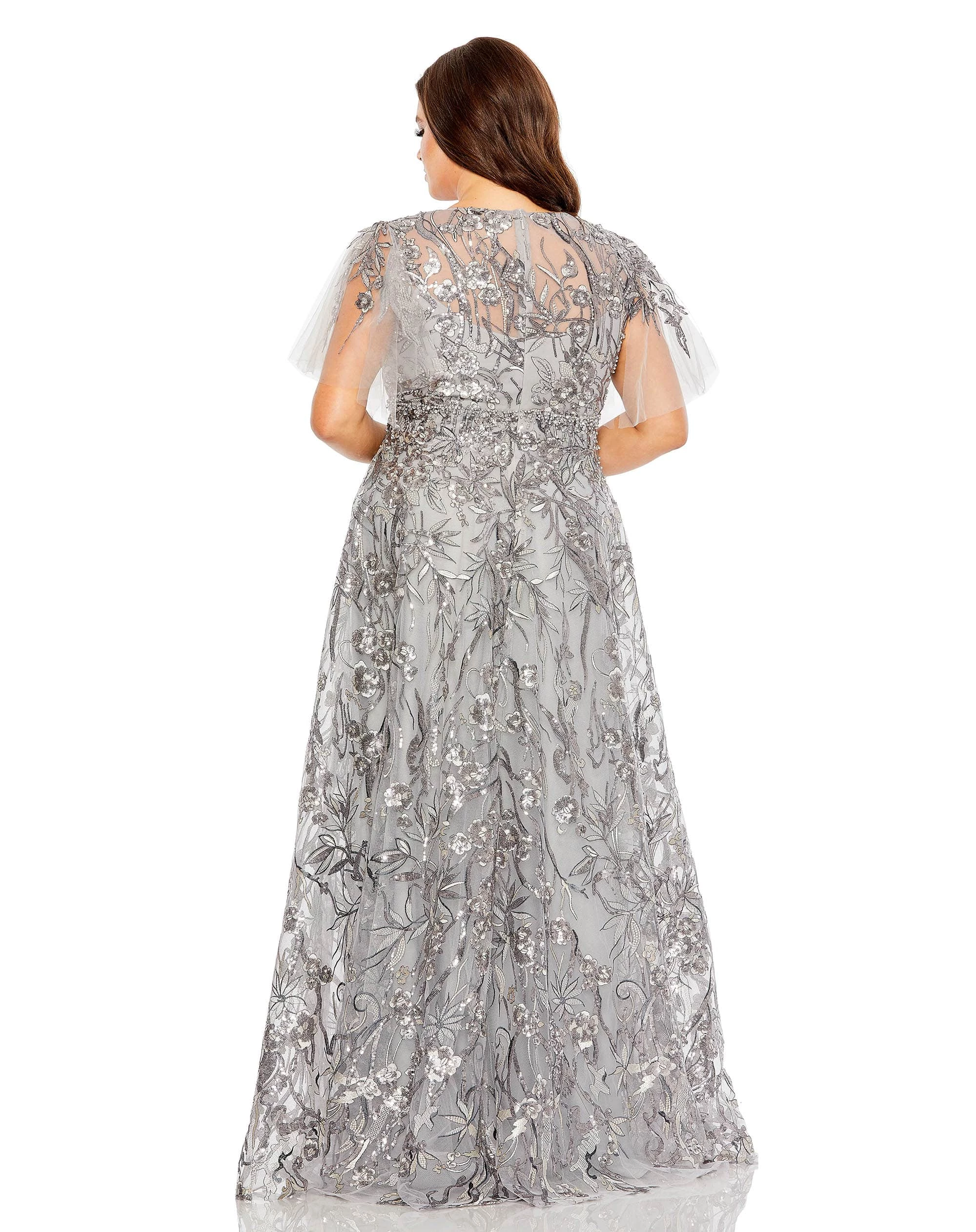 High Neck Flutter Sleeve Embellished A-Line Gown 5 High Neck Flutter Sleeve Embellished A-Line Gown - Image 3
