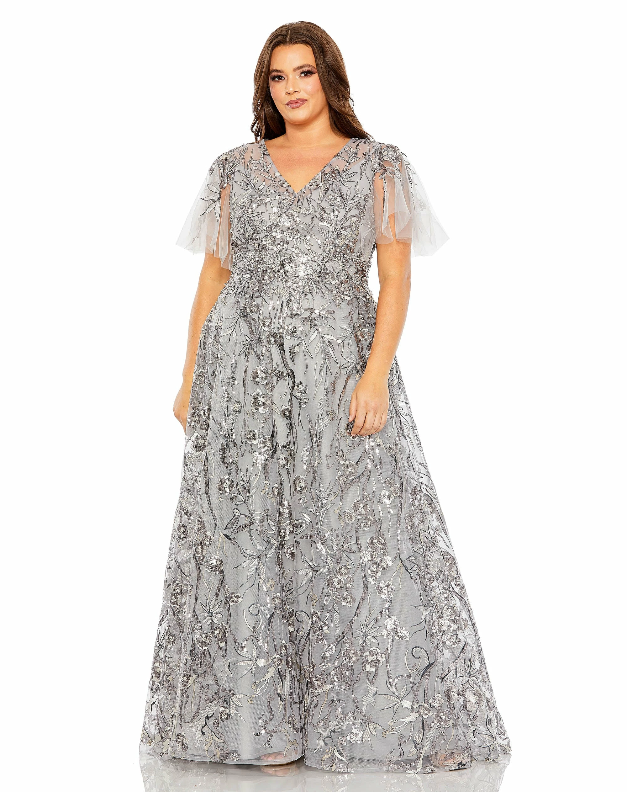 High Neck Flutter Sleeve Embellished A-Line Gown 4 High Neck Flutter Sleeve Embellished A-Line Gown - Image 2