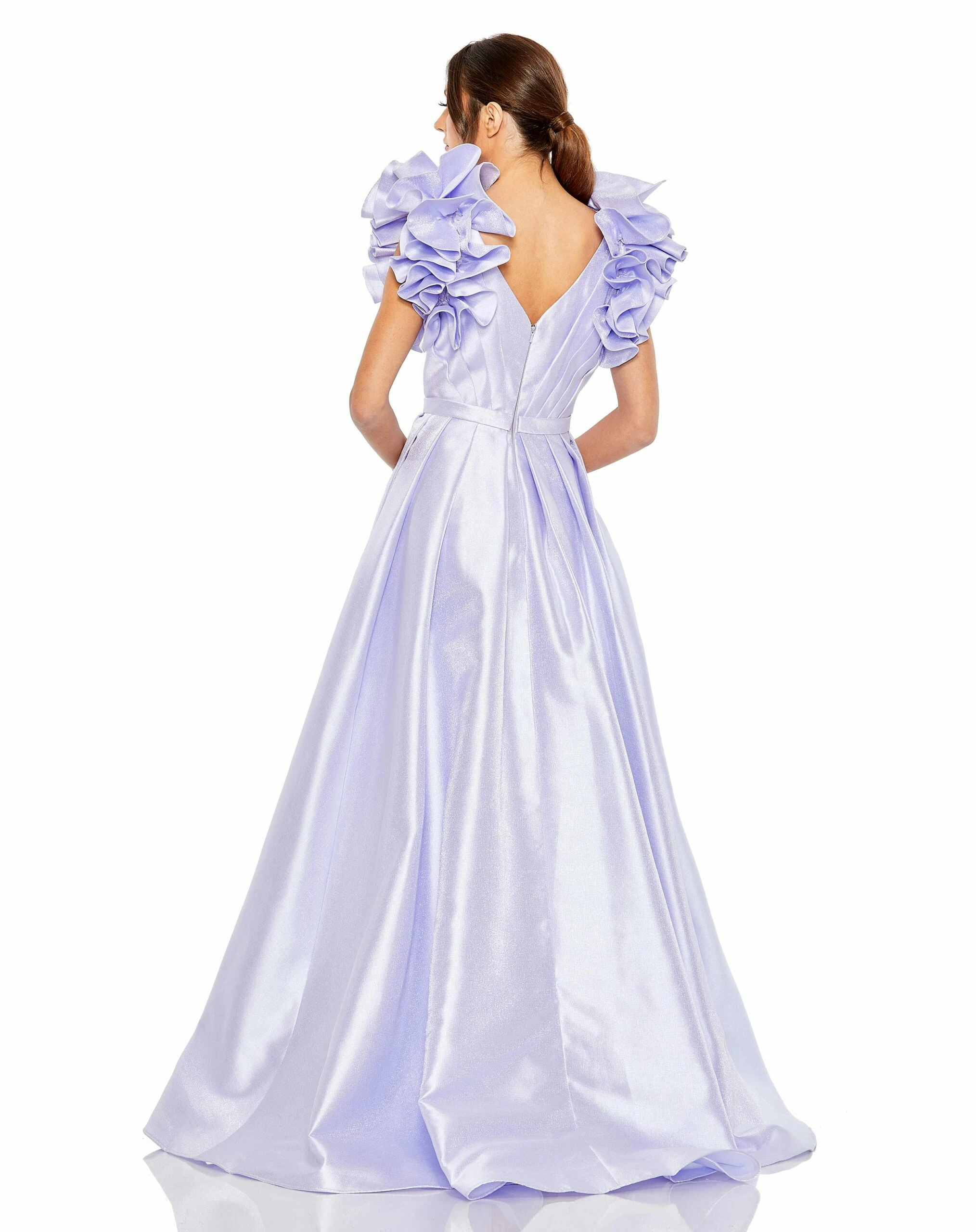 V-Neckline Flutter Sleeve Ball Gown With Slit 4 V-Neckline Flutter Sleeve Ball Gown With Slit - Image 2