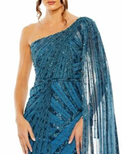 One Shoulder Cape Sleeve Embellished Gown -Women's Skirt 20528 OCB 3 WS