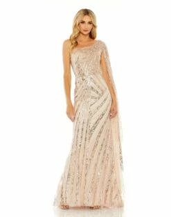 One Shoulder Cape Sleeve Embellished Gown -Women's Skirt 20528 ROG Default 1 WS