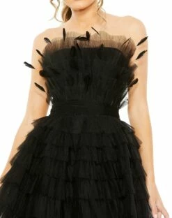 Feathered Strapless Tulle Fit And Flare Dress -Women's Skirt 20529 Black CL
