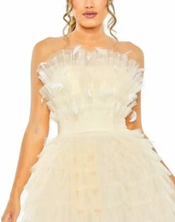 Feathered Strapless Tulle Fit And Flare Dress -Women's Skirt 20529 Ivory CL