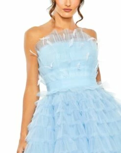 Feathered Strapless Tulle Fit And Flare Dress -Women's Skirt 20529 PowderBlue CL