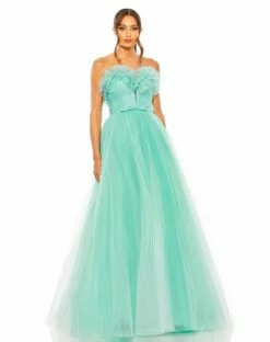 Strapless Glitter Tulle Gown