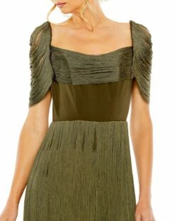 Short Sleeve Fringe Detailed Midi Dress -Women's Skirt 20568 Olive CL