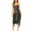 Strapless Floral Embroidered Midi Dress With Fringe Detailing -Women's Skirt 20577 BLK Default 1 WS