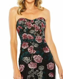 Strapless Floral Embroidered Gown -Women's Skirt 20581 BlackMulti CL