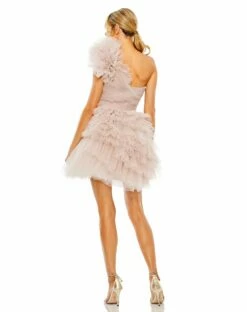 Tulle Ruffle One Shoulder Mini Dress 12 Tulle Ruffle One Shoulder Mini Dress -Women's Skirt 20600 Mauve BK